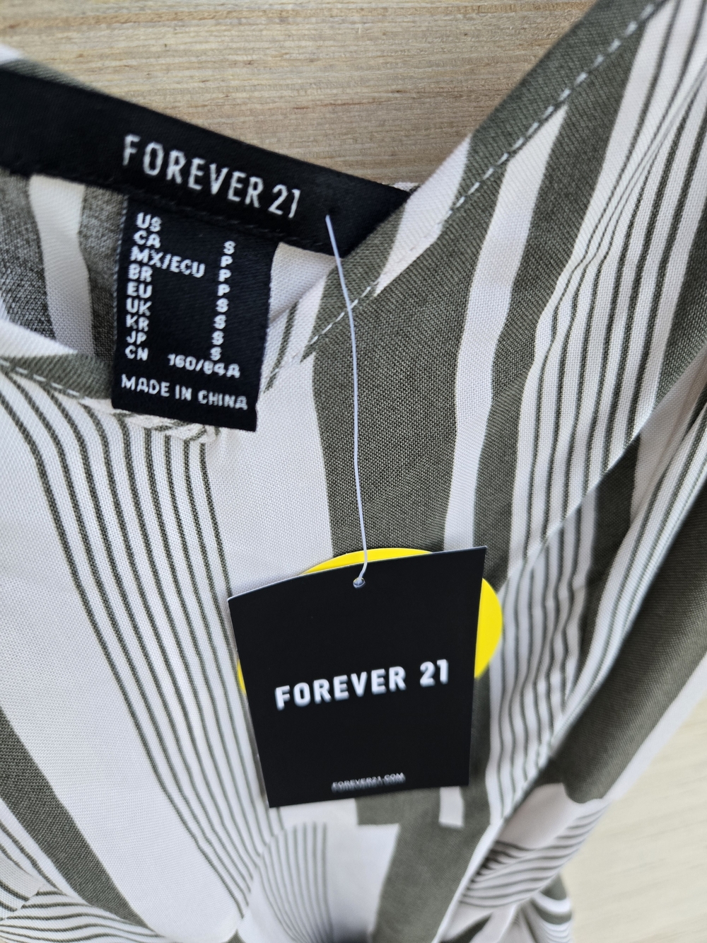 Forever 21 Olive and White Striped V-Neck Tie-Waist Mini Dress - Picture 3 of 7